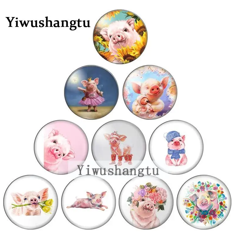 

Cute baby pig animal pet 10mm/12mm/20mm/25mm Round photo glass cabochon demo flat back Making findings