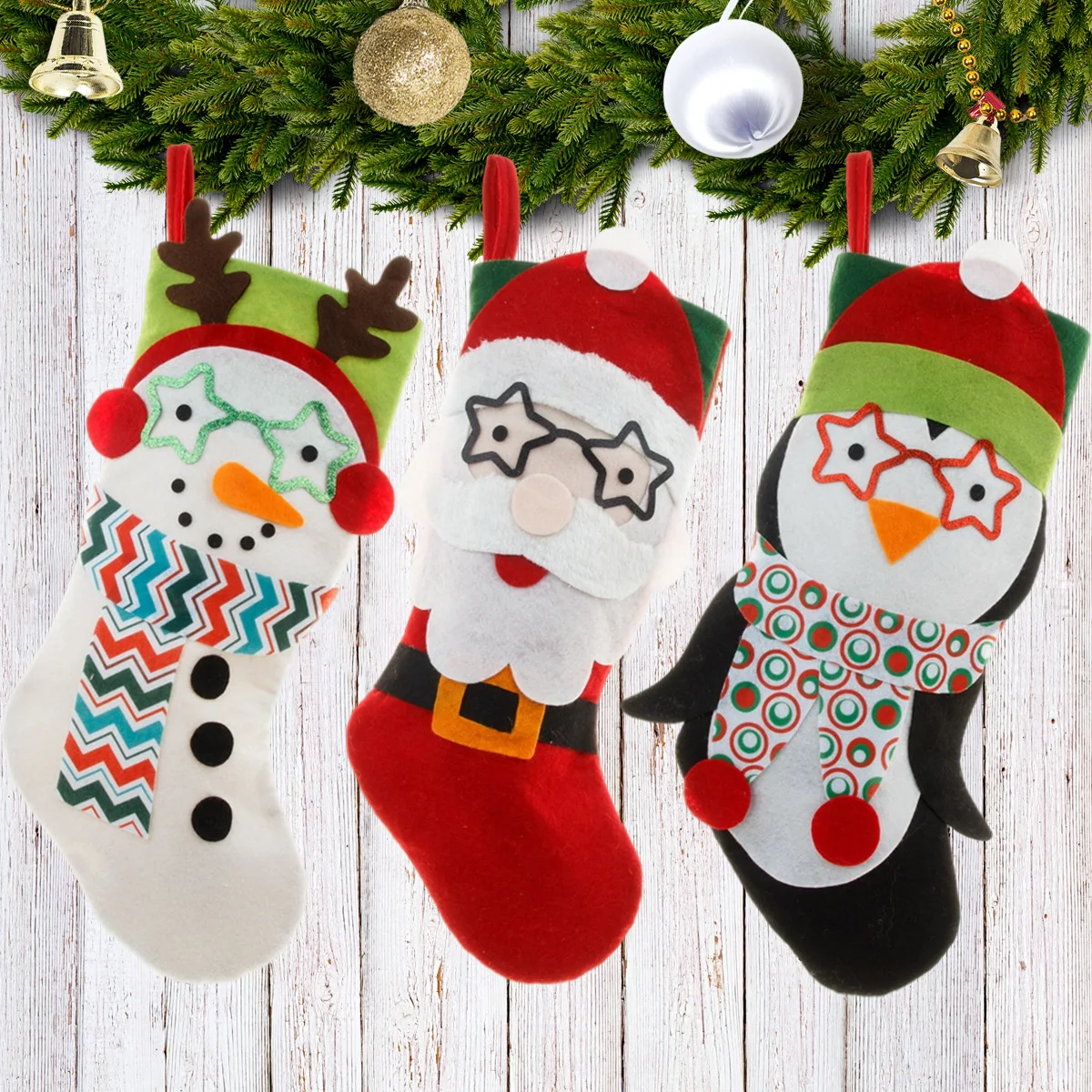 

Large Cartoon Christmas Stocking Fireplace Decor Socks Kids Gift Bags Candy Holder Christmas Decor for Home Drop Ornament