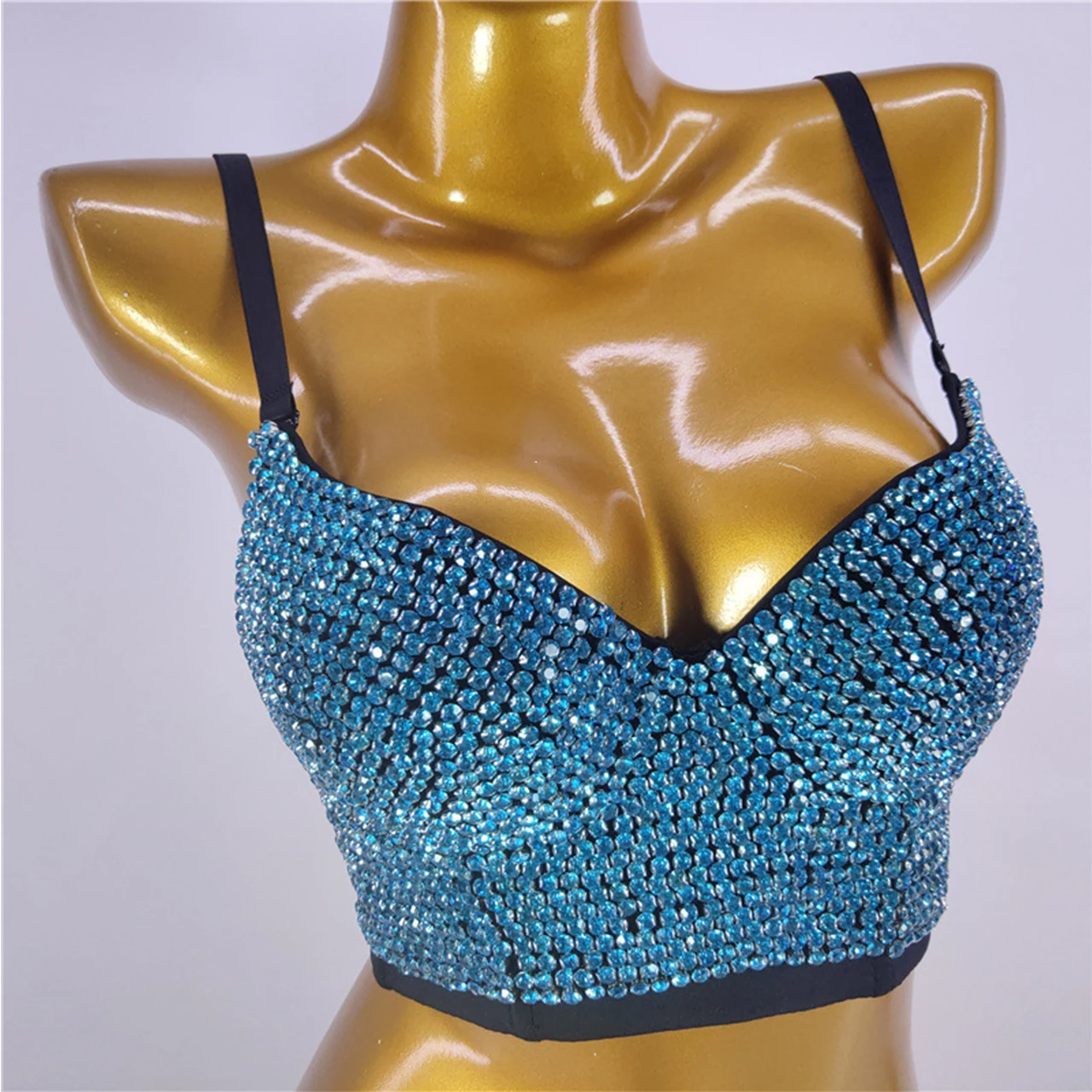 SXTHAENOO   Hand-made Pearls Jewel Diamond beading Women's Sexy Bustier Bra Cropped sling Top Vest Bra bling ropa de mujer