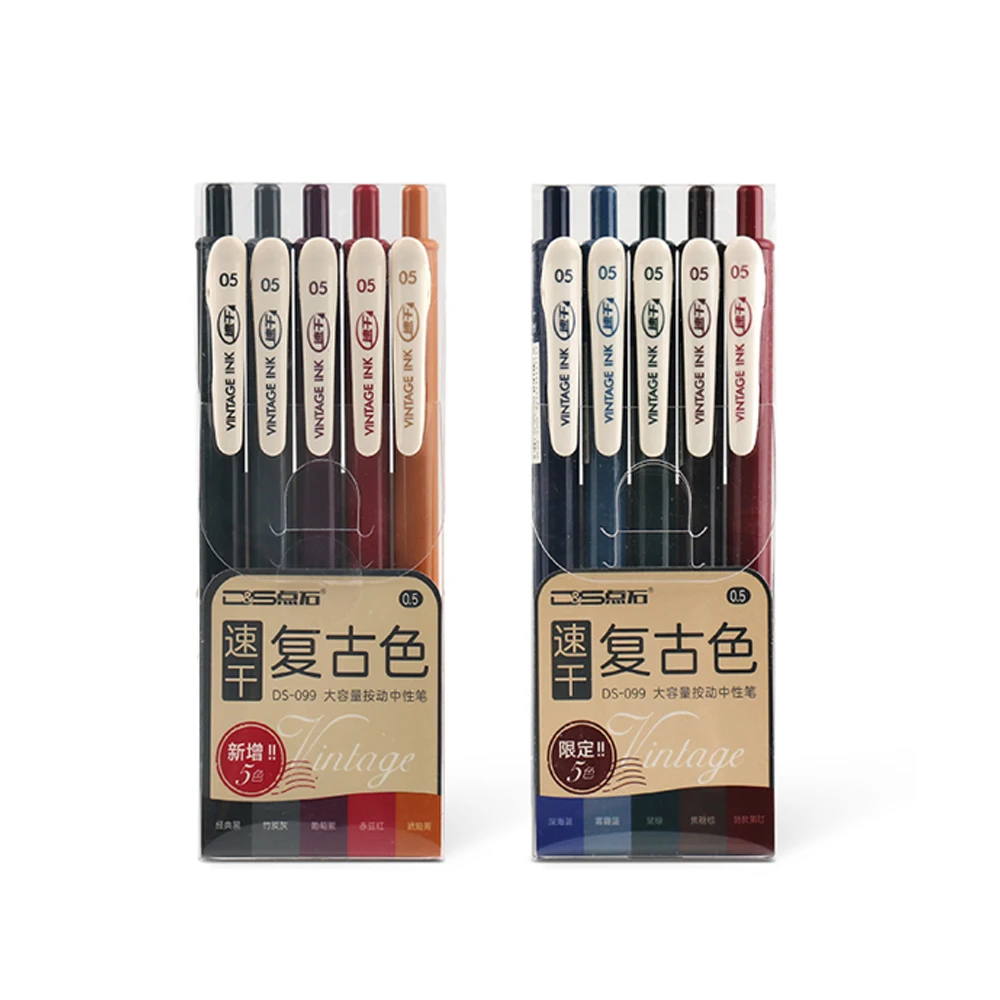 5pcs/Lot Retro Color Quick Dry Gel Pens 0.5mm Vintage Pens канцелярия for DIY Gift Card Coloring Drawing School Office Supplies