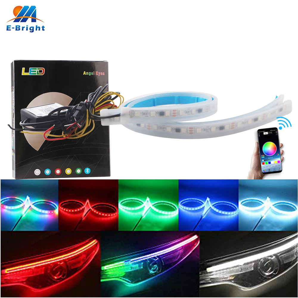 

2pcs 30CM 45CM 60CM Car Headlight Surface Strip Tube RGB APP Flexible Waterproof LED DRL Strip Neon Turn Signal Switchback Light