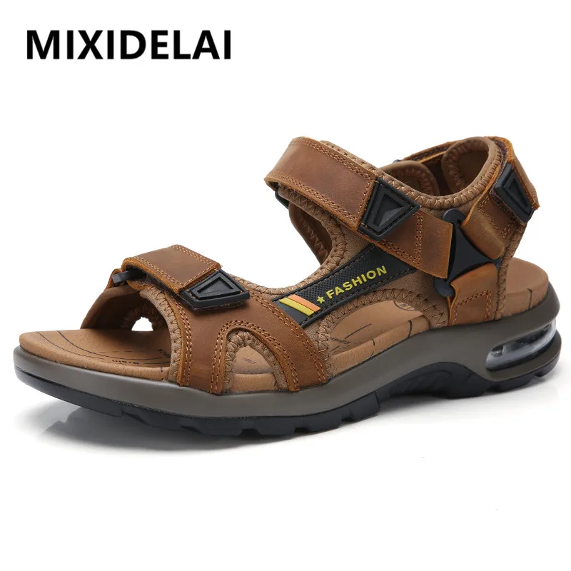 2024 New Fashion Men\'s Sandals Summer Soft Beach Flip Flop Comfortable Genuine Leather Sandals Outdoor Men Roman Sandals Size 46