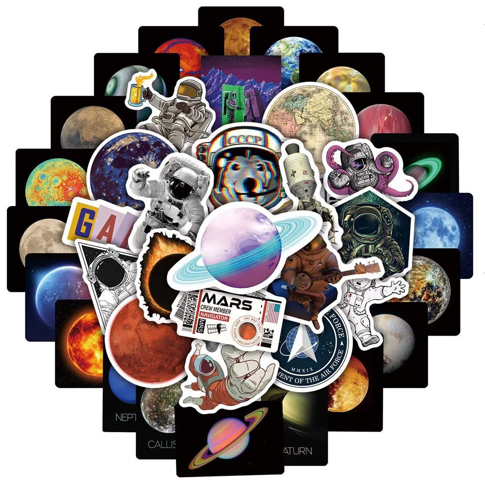 

10/30/50/100pcs Cartoon Space Astronaut Graffiti Stickers Skateboard Laptop Luggage Guitar Phone Waterproof Sticker for Kids Toy