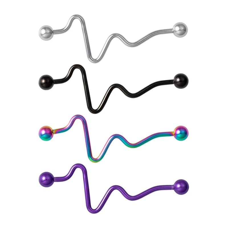 1-4pcs ECG Industrial Barbell Long Ear Stud Stainless Steel Cartilage Earrings Piercing Set Helix Tragus Ring Women Body Jewelry