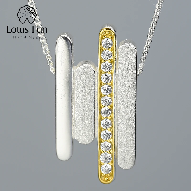 Lotus Fun Real 925 Sterling Silver Handmade Fine Jewelry Creative Minimalist Parallel Lines Pendant without Necklace for Women