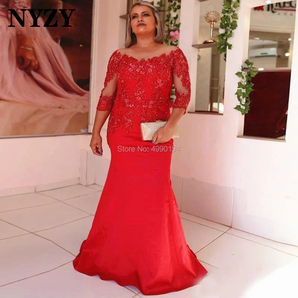 NYZY M297 أنيق مطرز 3/4 الأكمام فساتين أم العروس الدانتيل 2020 حورية البحر فستان أحمر حفلة ثوب مسائي رسمي