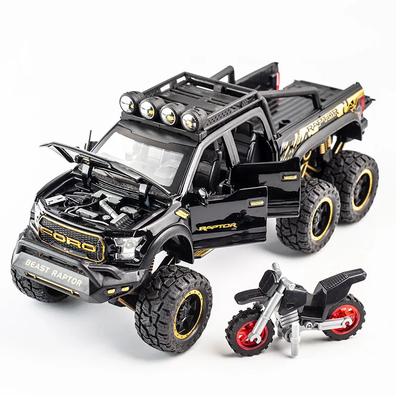 1:28 Ford Raptor F150 Alloy Diecast Car Model With With Sound Light Pull Back Car Toys For Children Xmas Gifts