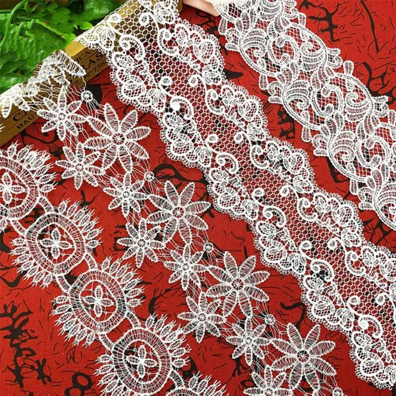 2Yard Pita Renda Bordir Potongan Sutra Ikan Jaring Wanita Cantik Putih Exquisite untuk Aksesori DIY Dekorasi Pernikahan Jahit