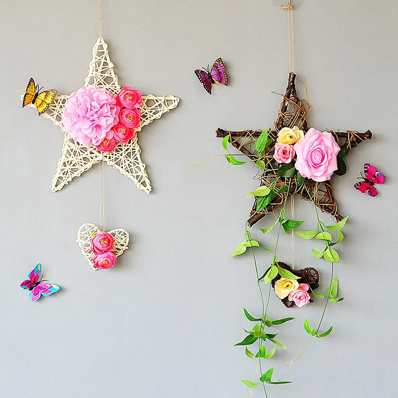 Five star hanging wall flower basket simulation flower set false flower hanging basket wall decoration indoor decoration wall