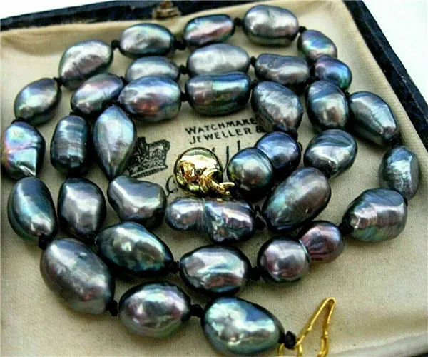 

HABITOO Stunning 12-13mm Natural Baroque Tahitian Black Pearl Necklace 22 inches Jewelry for Women Charming Christmas Gifts