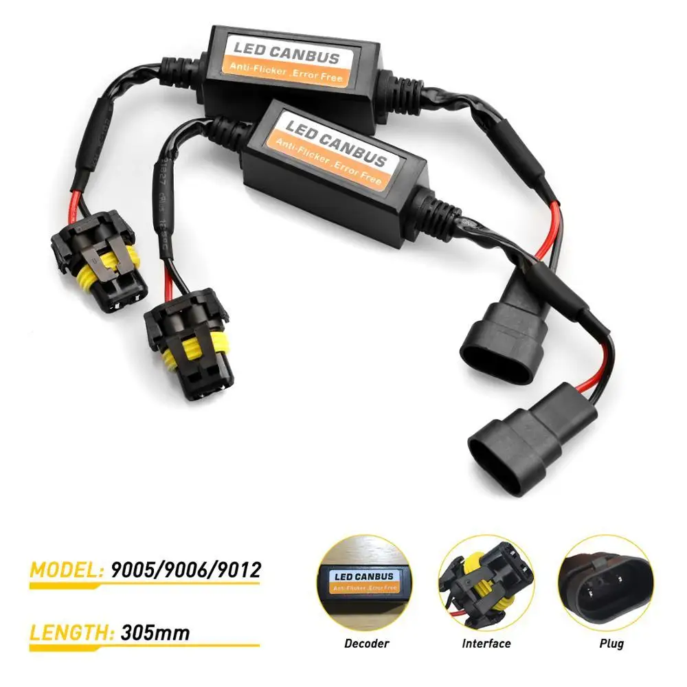 2X 9005/9006 LED Headlight Canbus Error Anti Flicker Resistor Canceller Decoder