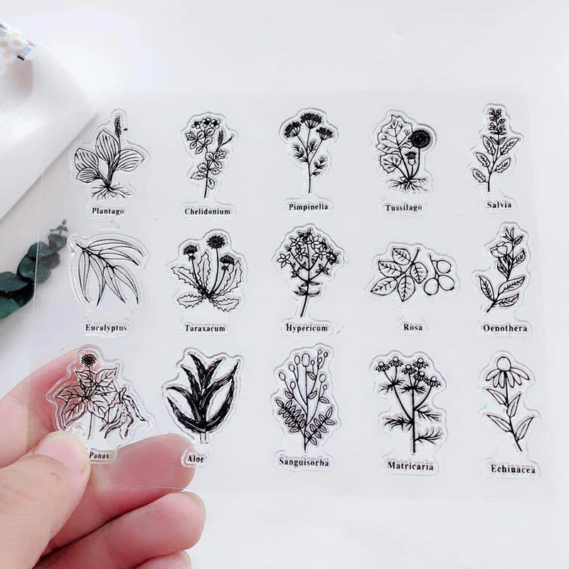 Pantago Plant Aloe Transparent Clear Stamps Scrapbook Card Album Paper Stamps for Diy Handmade Silicone Rubber Roller Stamps