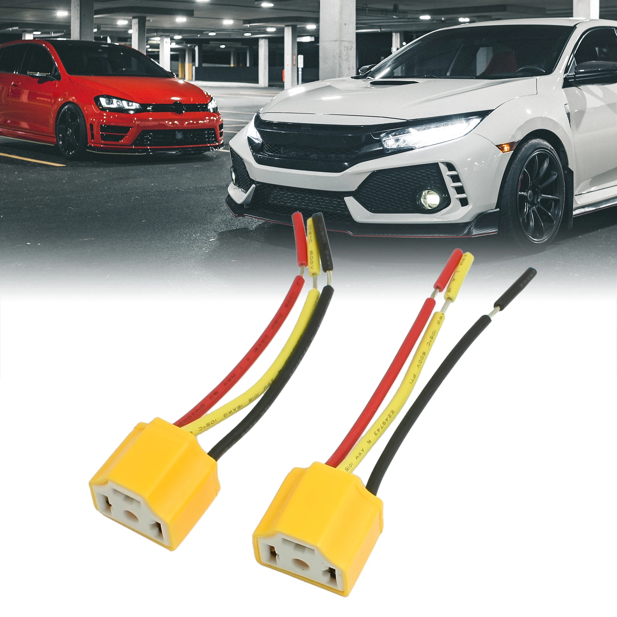 Uxcell Car Auto 2 Pcs H4 Headlight Lamp Bulb Socket Wiring Harness Connector Pigtail Adapter Holder Connecter Replacement