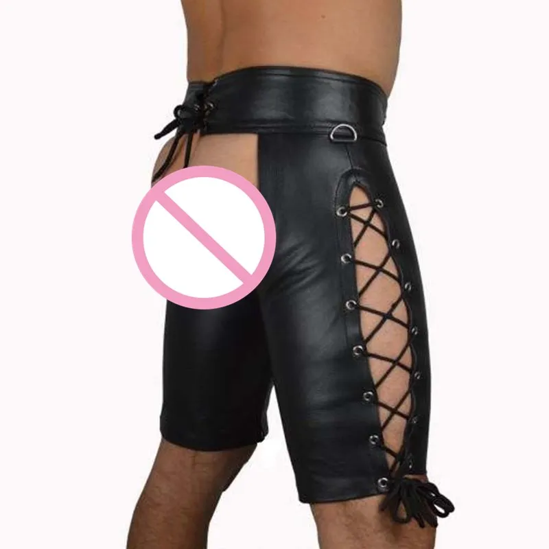 

Wetlook Latex Gay Crotchless Sissy Pants Faux Leather Fetish Men Open Crotch Pole Dance Pants Porn Hollow Gay Pants for BDSM Sex