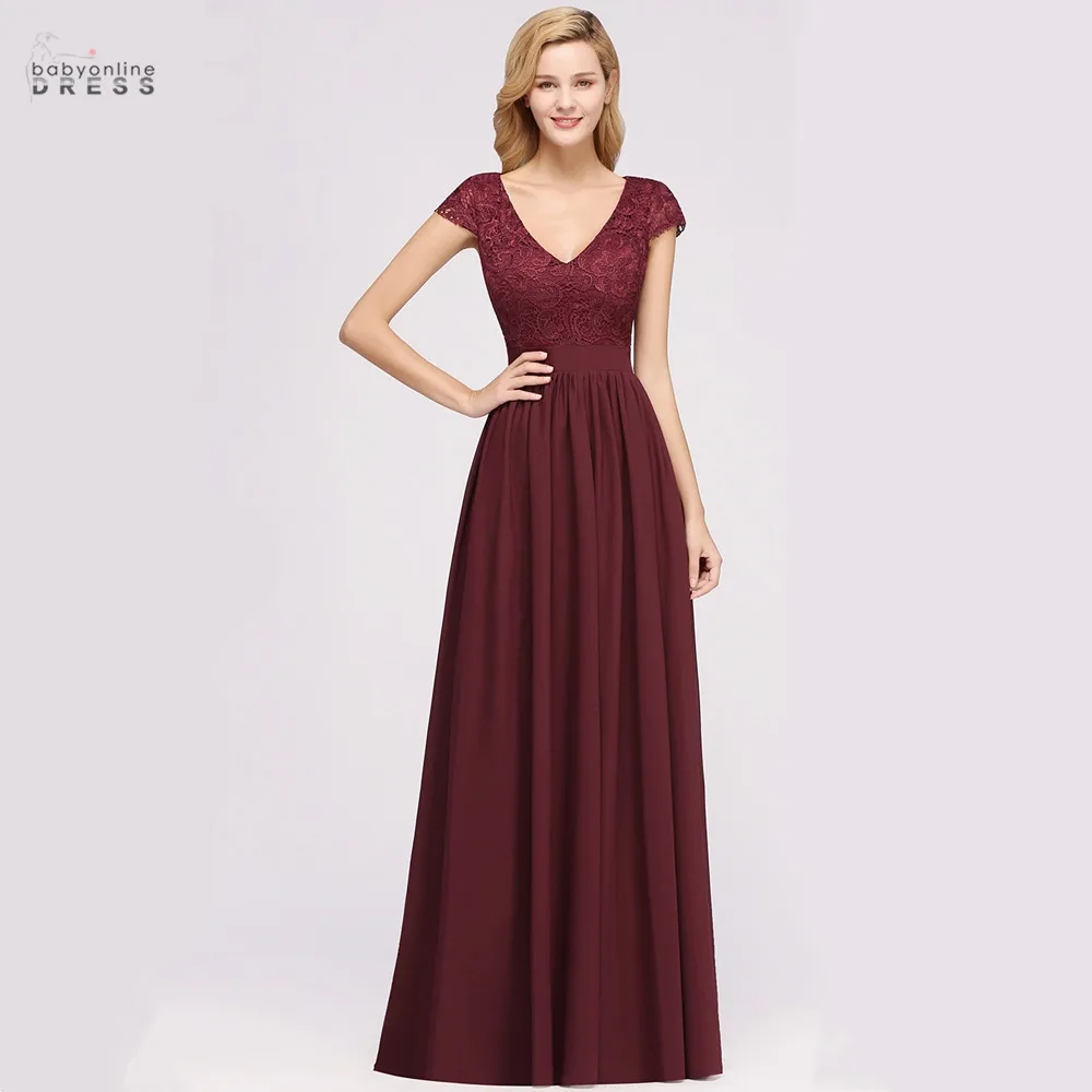 Custom Burgundy Chiffon Bridesmaid Dresses Long V-neck Backless Wedding Party Dress A-line Maid Of Honor Dress vestidos