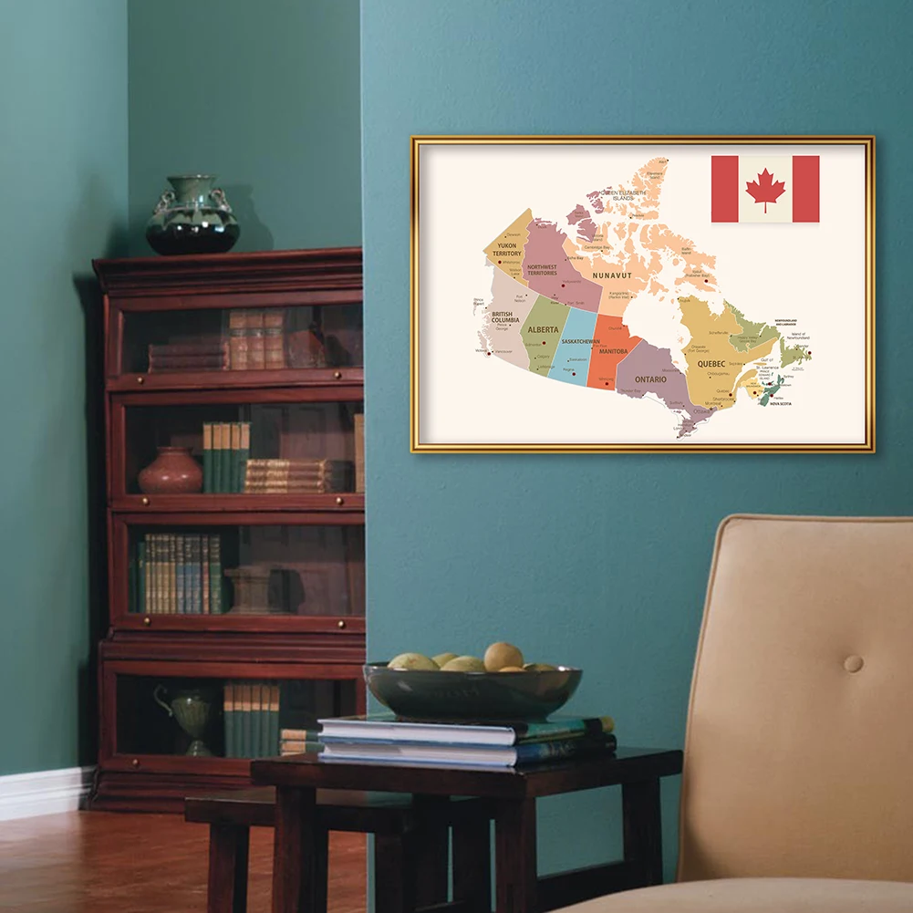 59*42cm The Canada Political Map Vintage Poster Canvas Painting Wall Art Prints School Supplies Classroom Living Room Home Decor