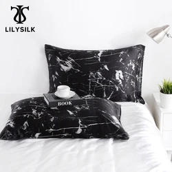 LILYSILK Silk Pillowcase Pure 100 for Hair Marbling Print Envelope Closure 1 piece 40x40 50x90cm Home Textile Free Shipping