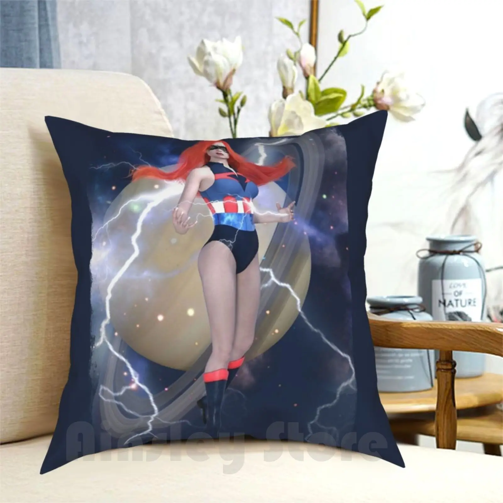 Superhero Pillow Case Printed Home Soft Throw Pillow Superhero Superheroine Saturn Space Lightning Planets Costume