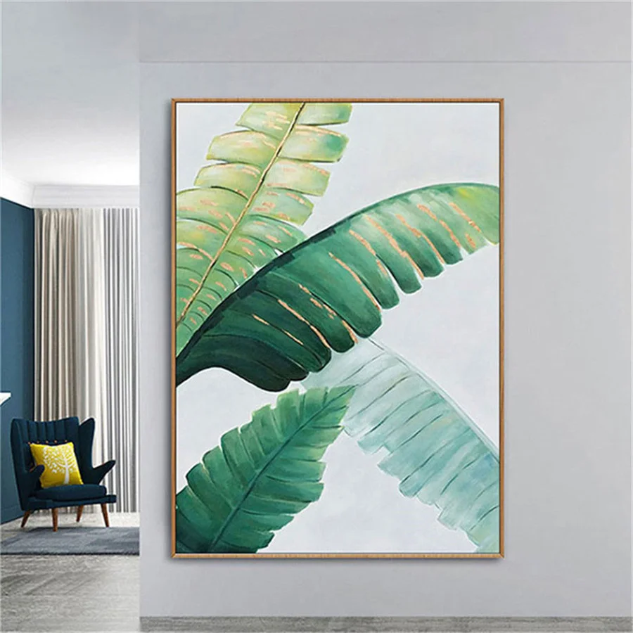 

Living Room Decoration Artwork Restaurant Abstract Green Leaf Mural Handmade Oil Painting Simple And Lightweight Canvas Drawing