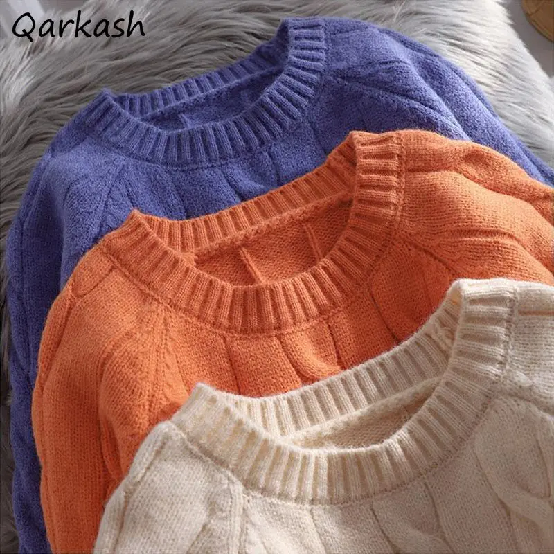 

Pullovers Women Spring Crops Knitwear Simple Trendy O-neck Japanese Style Loose Casual Jumpers Ladies High Elasticity All Match