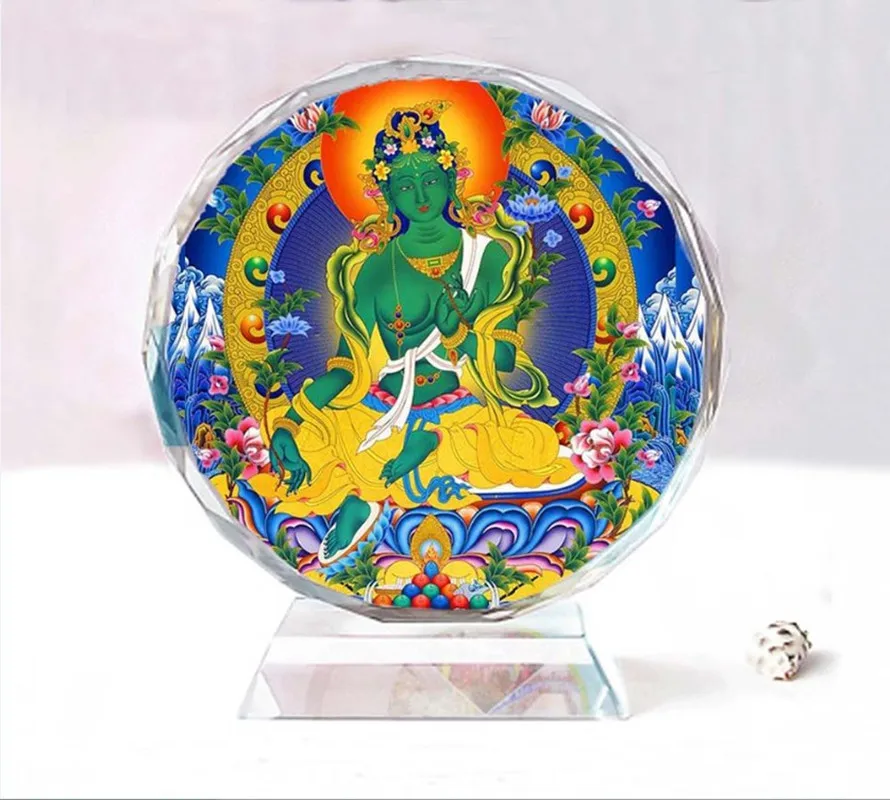 

Green Tara Style 1 Double sided crystal Buddha ornaments, Exquisite creative birthday gift commemorative crafts