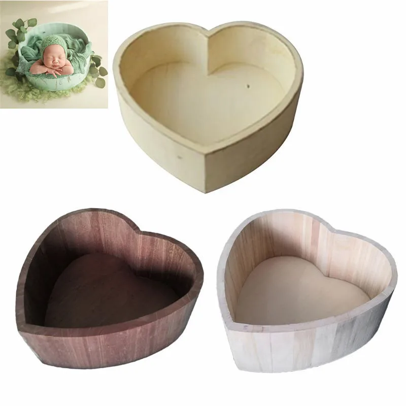 Newborn Baby Photography Props Vintage Wooden Basin Full Moon Heart Shape Box Infants Photo Posing Shooting Accessories