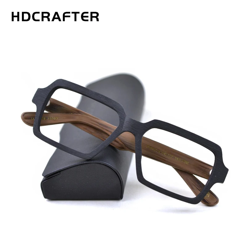 

HDCRAFTER Oversized Men Women Glasses Frames Square Wood Prescription Optical Myopia Eye Glasses Frames for Men Spectacle Frame