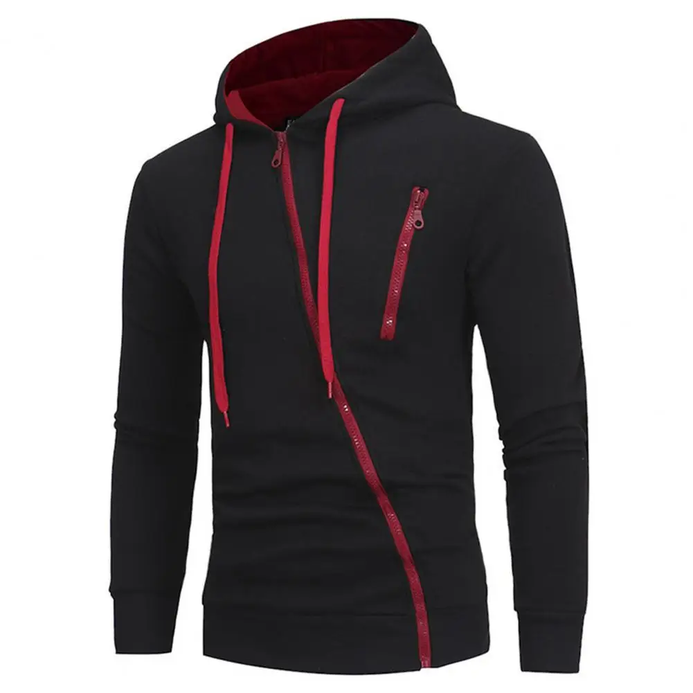 Männer Hoodie Lässig Schräg Zipper Fly Mantel Fit Jacke Kontrast Farben Pullover Männlich Pullover Herbst Winter