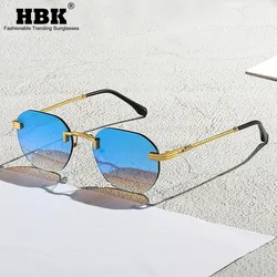 HBK Blue MIRROR Frameless Gold Metal Ladies occhiali da sole uomo occhiali da sole marroni senza montatura per le donne Fashion Shades occhiali da taglio