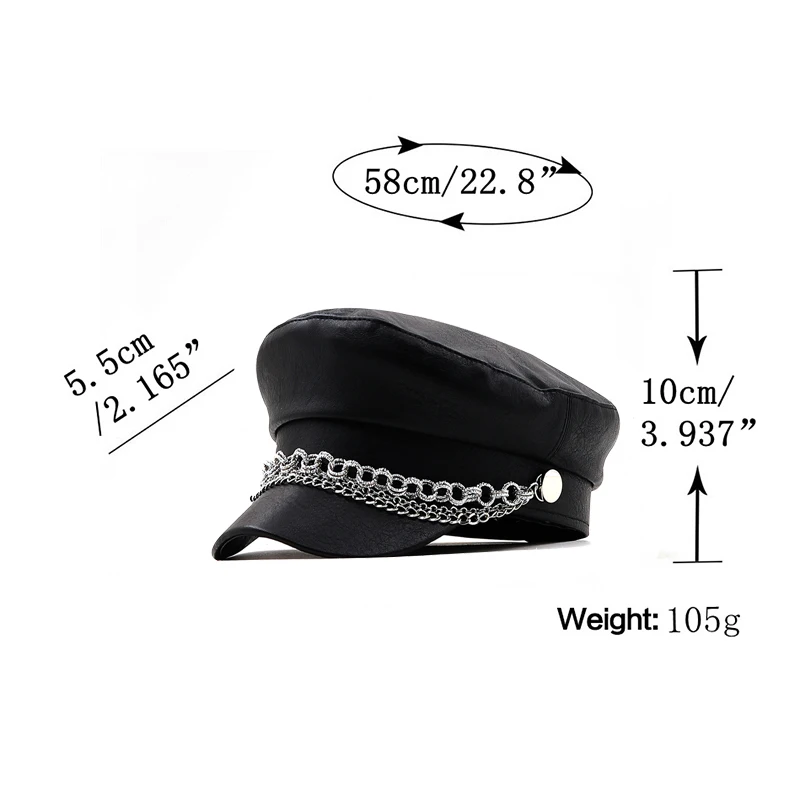 Women Ladies Autumn Winter Beret Hat PU Leather British Style Flat Top Octagonal Cap Adjustable Female Hat