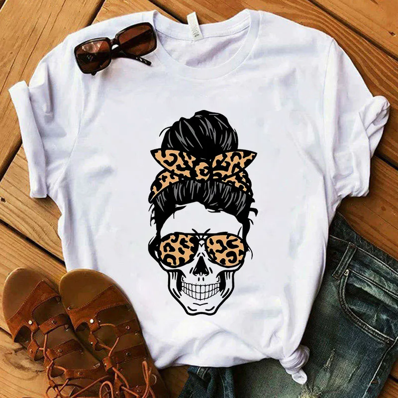 Summer Women's T-shirts Skull Deer Burlap Turban Tshirt Ladies Harajuku Graphic t shirts Short Sleeve Round neck tee shirt femme