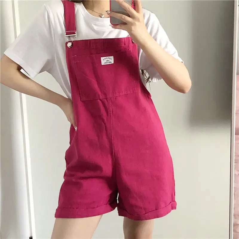 New Lady Rosepink Denim Overalls Jumpsuit Rompers Label Pocket Women Casual Fashion Female Pants Hot