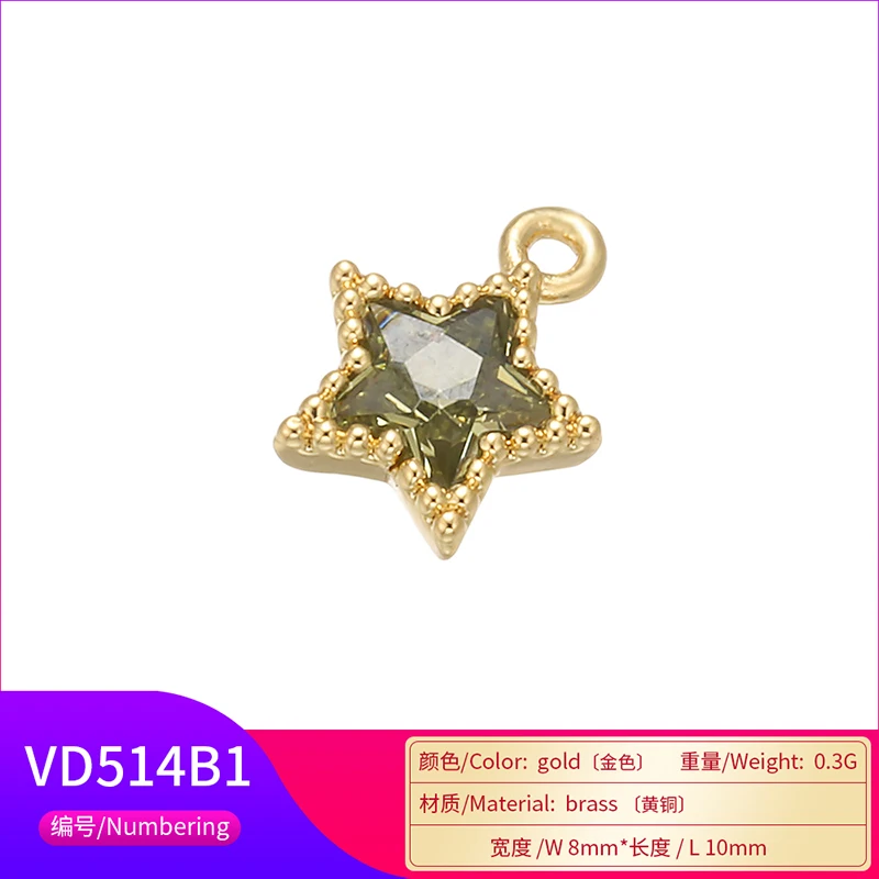 3pcs/lot, Brass crystal star Pendants Connectors Charms For necklace and earrings Jewelry Making Accessories model:VD514