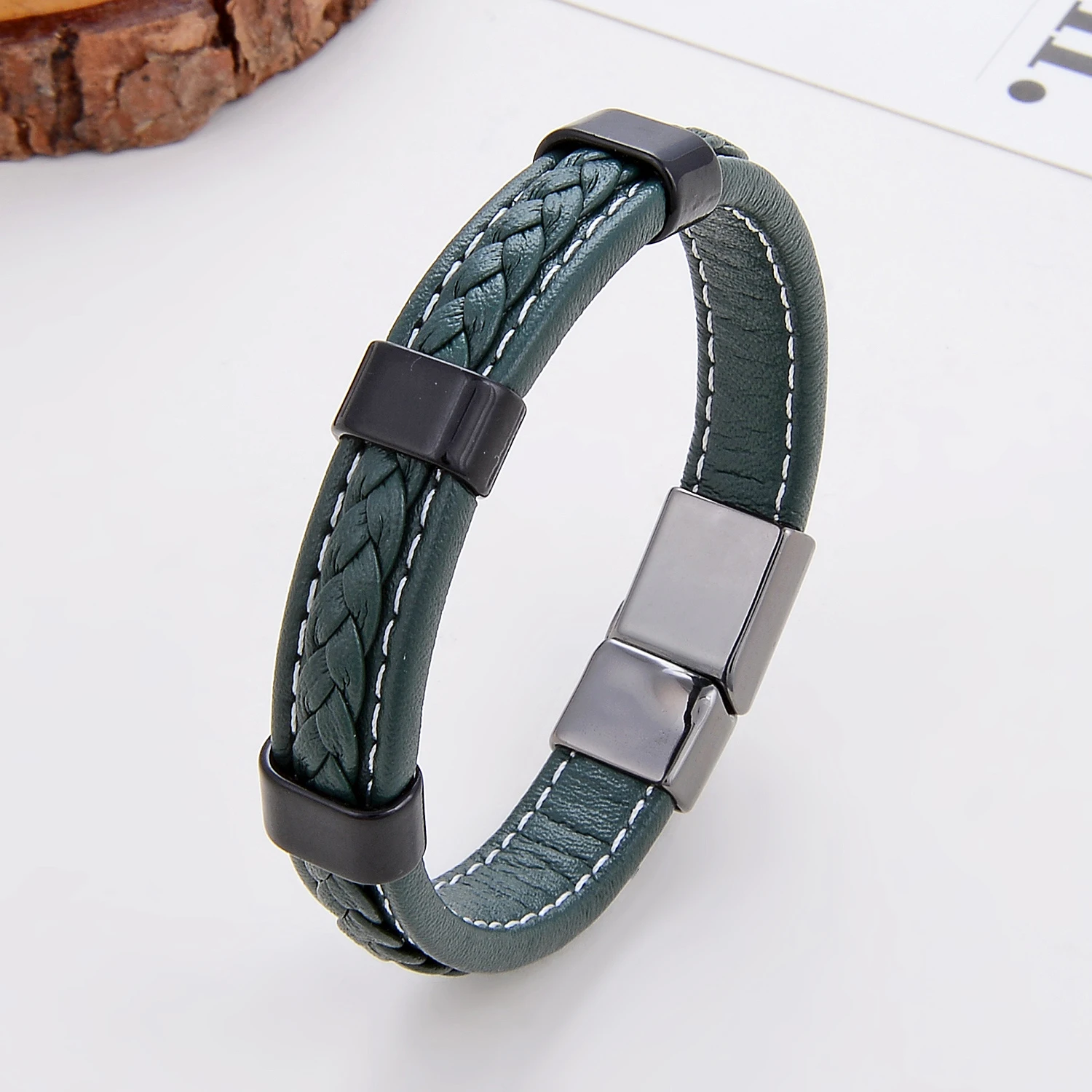 Klassisches geflochtenes Lederarmband für Damen, Zinklegierung, Metall, Herrenschmuck, Armbänder, Damen-Accessoires, 2021, Phevт Alem – Detail 11