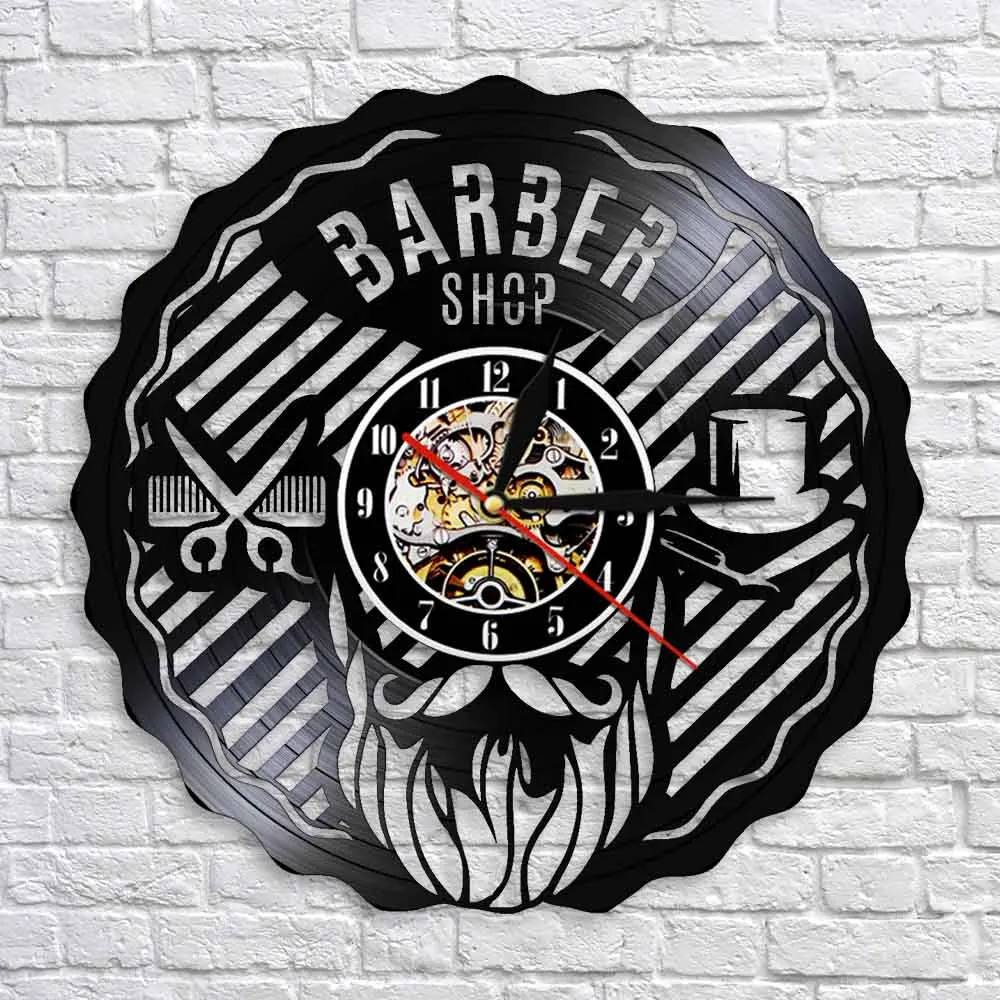 Personality Wall Decor For Barber Shop Wall Clock Black Hanging Vintage Vinyl Record Quiet Wall Watches For Beauty Hair Salon