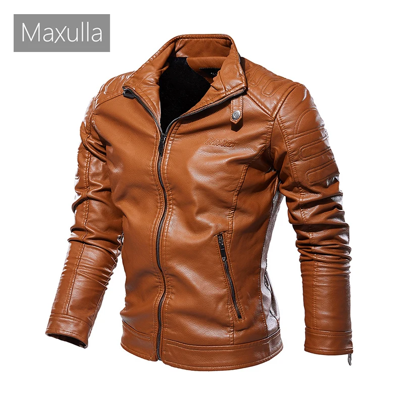 Winter Men's PU Leather Jacket Fashion Men Retro Punk Motorcycle Jackets Casual Men Fleece Warm Faux Leather Jackets Clothing