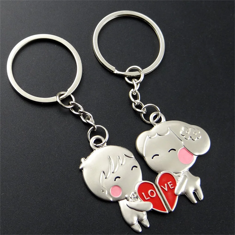 1 Pair Couple Lover Gift Key Rings Chains Fob Metal Bride Groom Heart Love Keychains Christmas Gift Car Key Ring