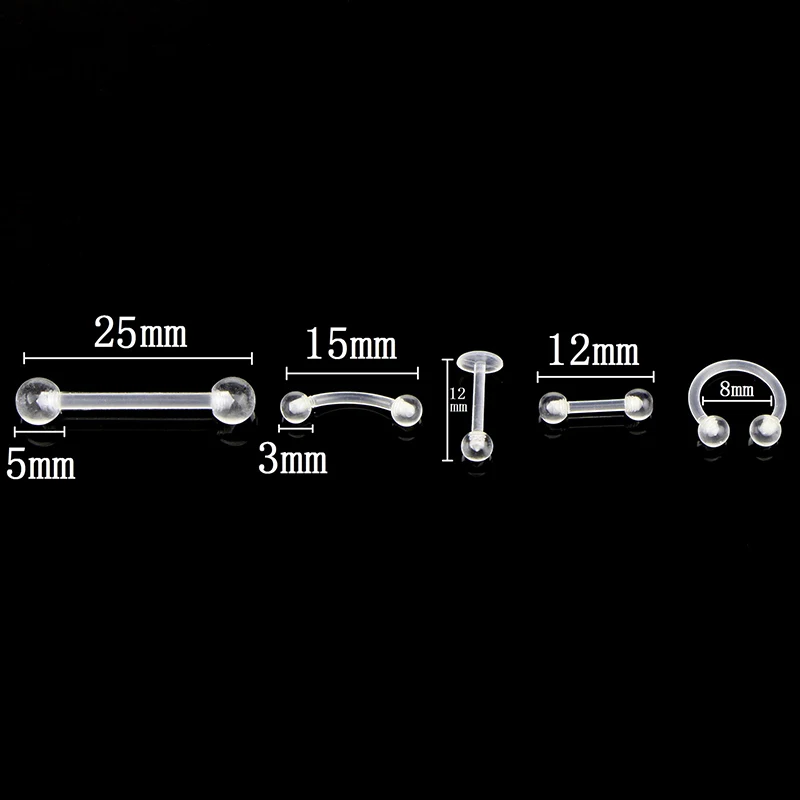 10Pcs/Set Transparent Acrylic Nipple Ring Soft Clear Bar Tongue Piercing Tongue Ring Helix Piercing Sex Jewelry