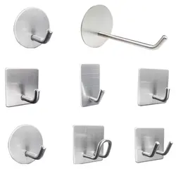 304 Stainless Steel Hanging Adhesive Hooks Stick Clothes Towel Bathroom Kitchen Wall Hanger Rustproof Organizer Hooks Hardware