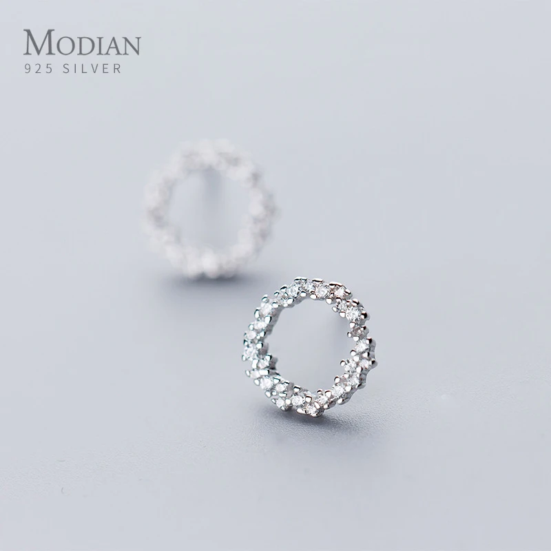 

Modian Wedding Engagement Statement Jewelry for Women 925 Sterling Silver Shiny Zircon Geometric Round Stud Earrings Jewelry