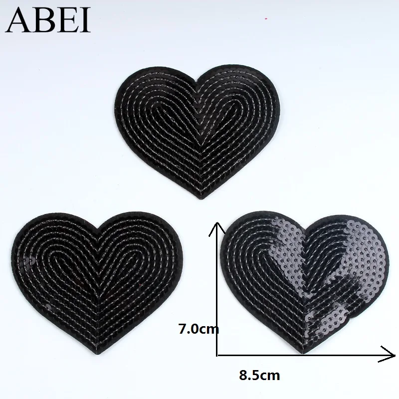 10pcs Big Black Glitter Patches Sequined Heart Patch DIY Quality Stickers Sewing Badge Fabric Appliques