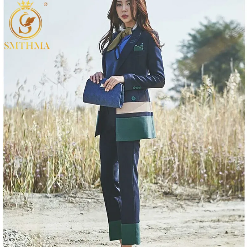 Women Spring Two Piece Set Office Suit  Autumn Double Breasted Long Jacket+Long Pant Suits Businness Work Wear Suits