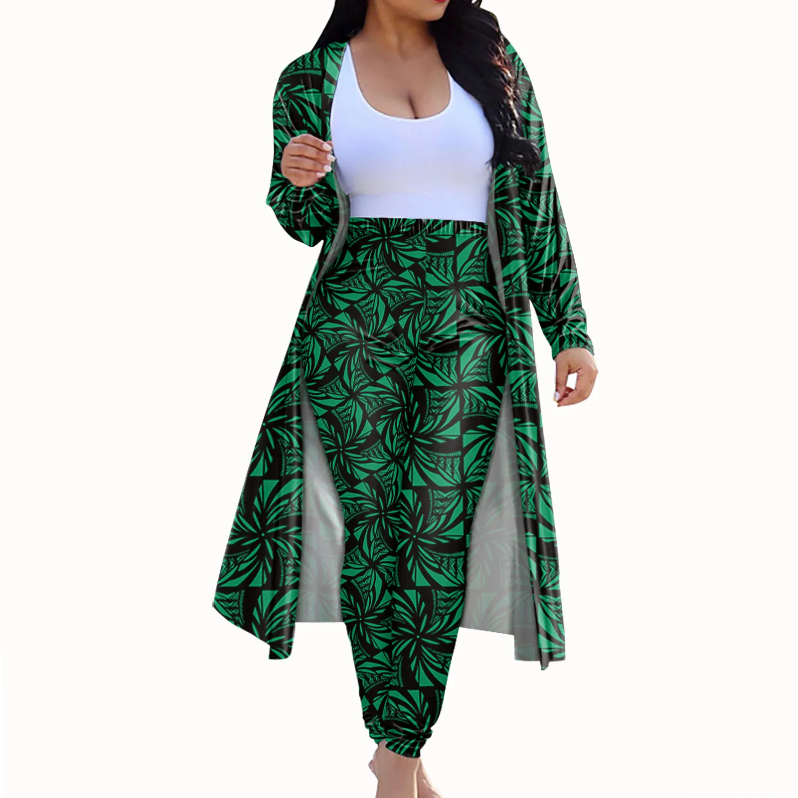 HYCOOL New Cardigan a due pezzi a vita alta set di pantaloni da donna set di abbigliamento polinesiani per donna vestito verde estivo per donna 2022
