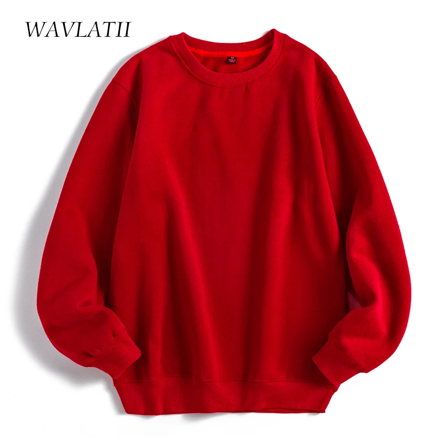 WAVLATII New 2021 Women Green Sweatshirts Female Red Casual Fleece Hoodie Lady Warm Tops WH2103