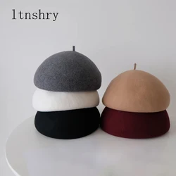 Lady spring Winter 100%Wool Berets Hat Painter style hat Women Vintage Berets Solid Color Caps Female Bonnet Warm Walking Cap