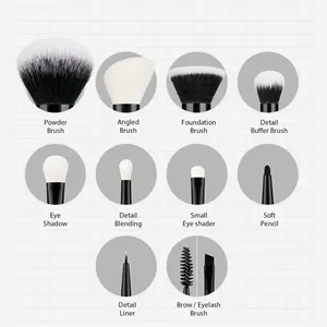 Jessup 10 Buah Set Kuas Rias Bedak Sintetis Alami Alas Bedak Eyeshadow Eyeliner Kuas Spoolie Perona Alis Broach T323 12 kuas jessup penjualan terbaik - №