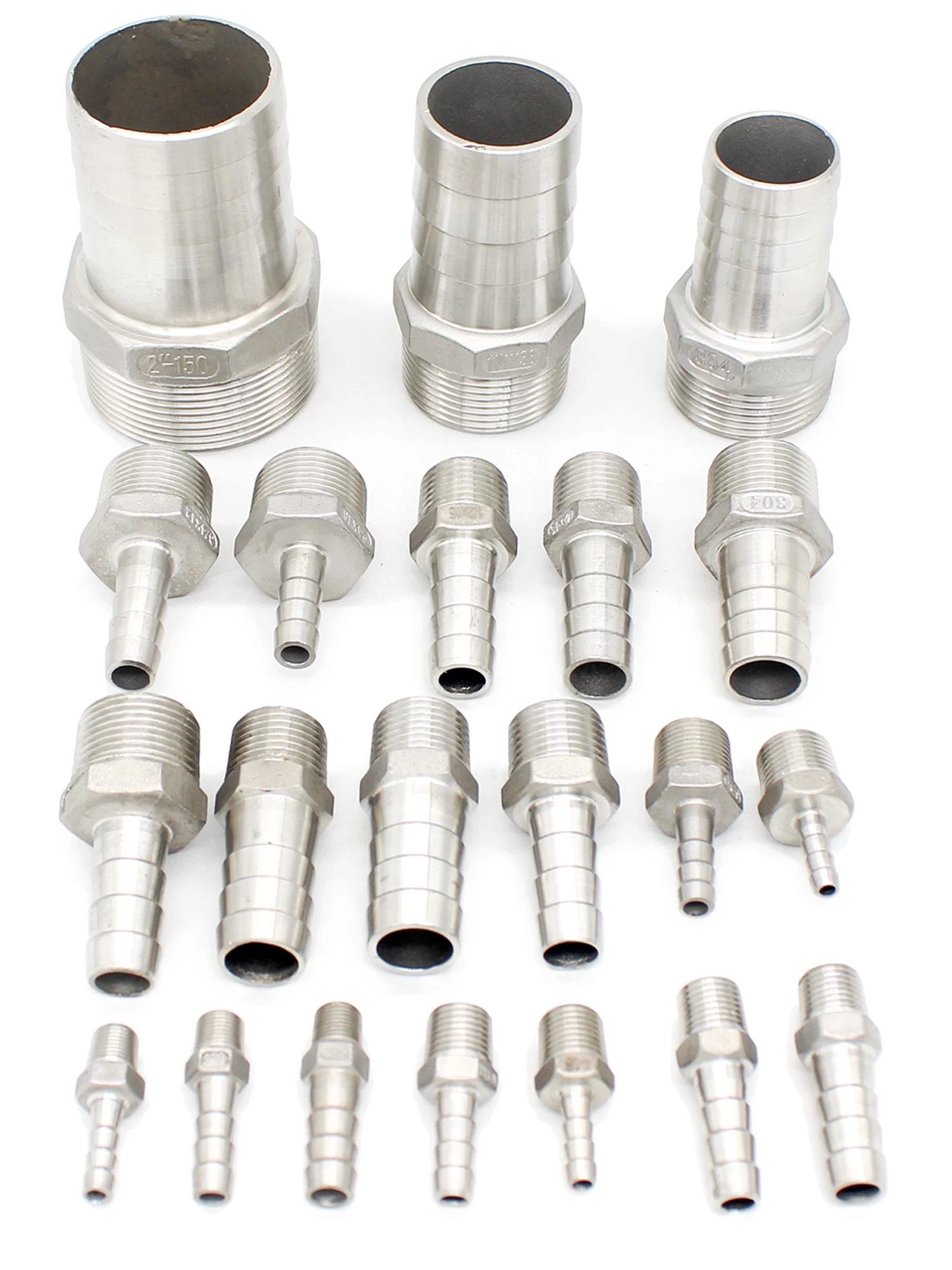 Raccord de tuyau SS304 1/8 "1/4" 3/8 "1/2" 3/4 "1" 2 "BSPT mâle 6 8 10 12 13 15 16 19 20 25 32mm, adaptateur de connecteur de coupleur de tuyau