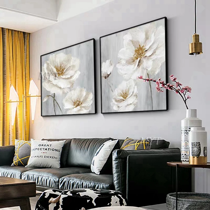 White Flowers Abstract Beautiful Oil Painting Wall Art Home Decor Picture Modern Hand Painted Oil Painting On Canvas Unframe image 4