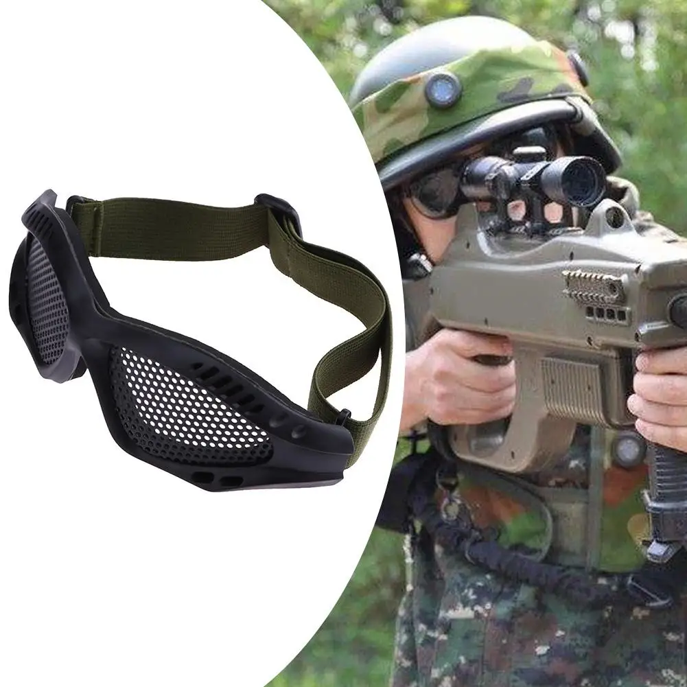 Military Eyewear Metal Mesh Tactical Glasses Eye Protection Shock Resistant Goggles (Black)