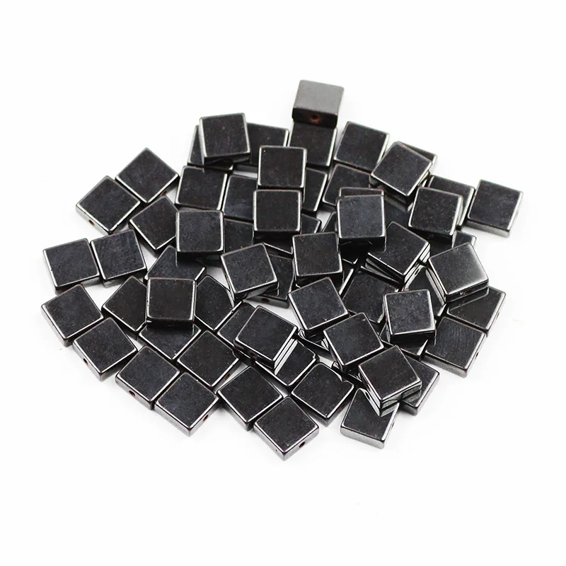 Flat Square Black Hematite Natural Stone Loose Rectangle beads  4/6/8MM for Jewelry Accessories Wholesale Making DIY Bracelet